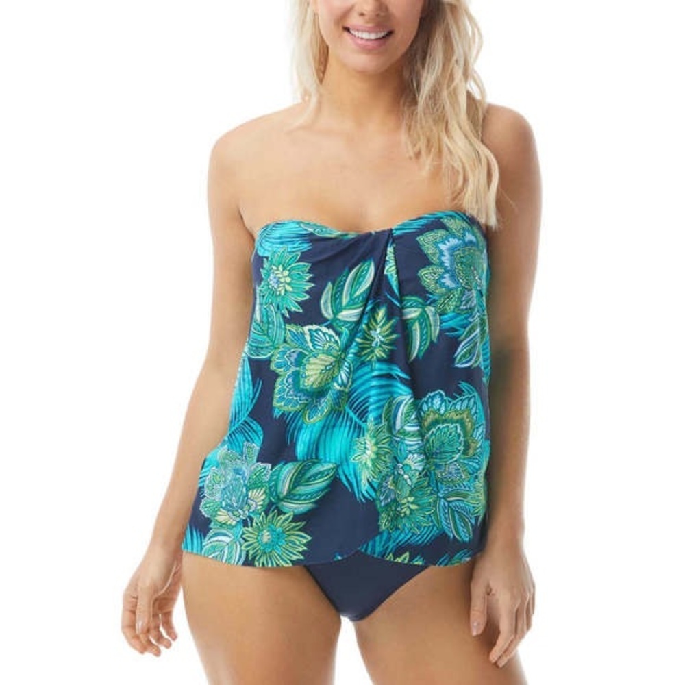 CoCo Reef‎ Swim Tankini sz 10 34D Bandeau Tropical Large